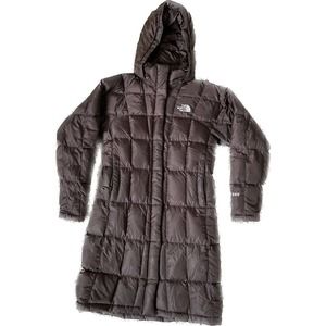 North Face Long Puffer Jacket Brown 600 Down Insulated Removable Hood Size XS